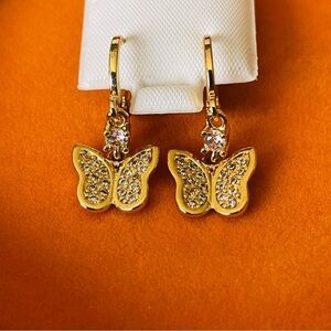 Gold plated Butterfly Hoop dangle earrings